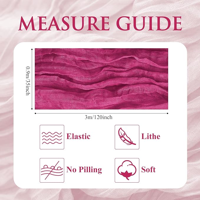Cheesecloth Table Runner 10FT 12Pcs Fuchsia Boho Gauze Rustic Sheer Runners | - Image 2