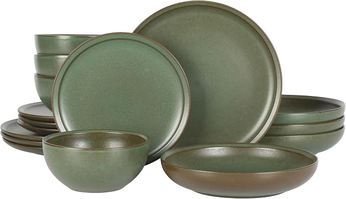 Gibson Elite Beckett Stoneware Matte Reactive Glaze 16 Piece Plates and Bowls by GibsonHomewares