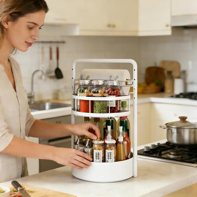 Rotating Spice Rack with Paper Towel Holder, Durable Iron, Seasoning Organizer - Image 2