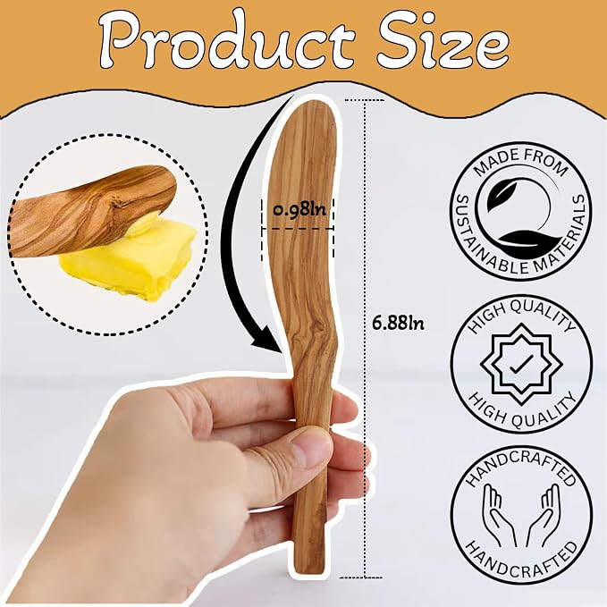 Olive Wood Butter Spreader, 6.8 Inch Handmade Butter Knife Set of 2 | Olive - Image 2
