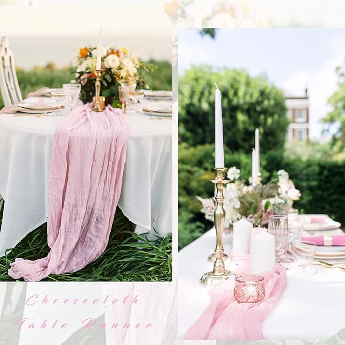 6 Pieces Light Pink Cheesecloth Table Runner 10FT Pink Runner - Image 5