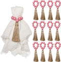 Napkin Rings Set of 12, Wooden Bead Elastic Tassel Napkin Ring | Tassel Napkin by JiTiMi