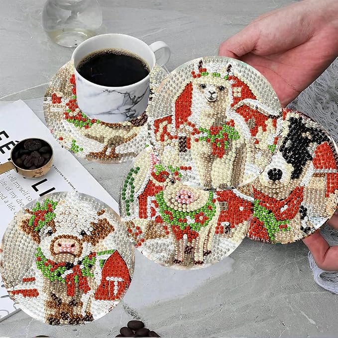 8 Pack Christmas Diamond Art Coasters Kits, 4x4 inch | Christmas Animal Diamond - Image 4