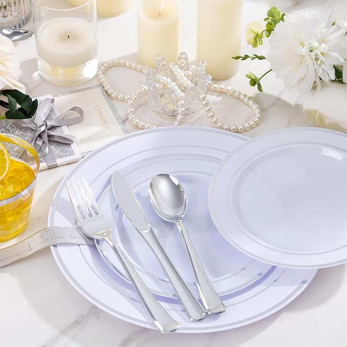 WELLIFE Silver Plates, Plastic Dinnerware Set - Image 9
