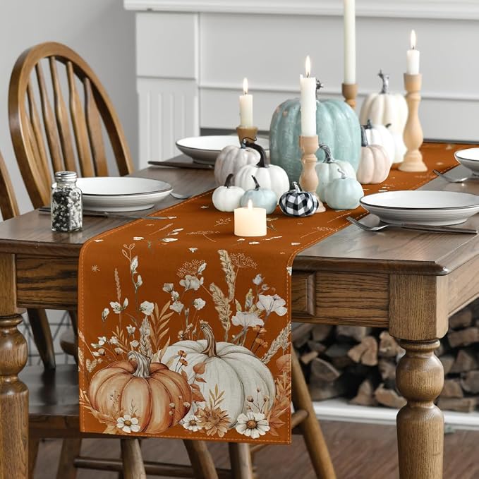 Artoid Mode 210 GSM Fall Table Runner 13x48 Inch Home Party Decor | Orange - Image 3