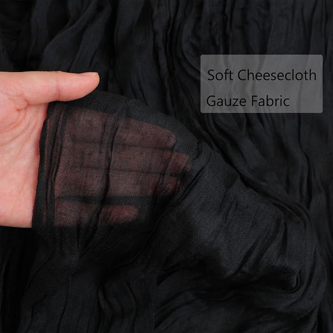Snowkingdom 6PCS 10 Ft Black Cheesecloth Table Runner, 120 inch Long Cheese - Image 3