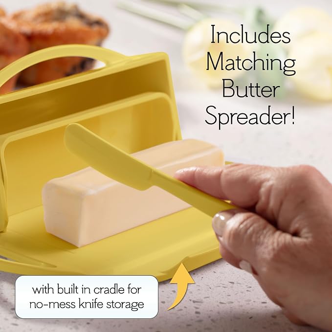 Flip Top Butter Dish with Attached Lid & Matching Knife - Image 5