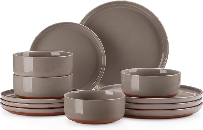 MALACASA Plates and Bowls Sets, 12 Pieces Modern Stoneware Dinnerware Set by MALACASA