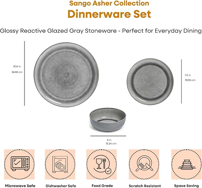Sango Asher 12-Piece Stoneware Dinnerware Set - Image 2