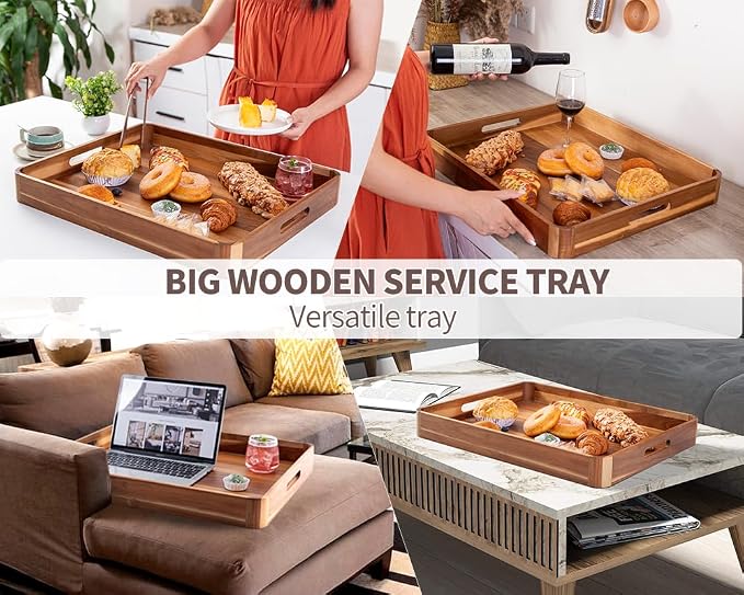 Large Wooden Ottoman Tray, Great 22"x18" Rectangle Trays - Image 6
