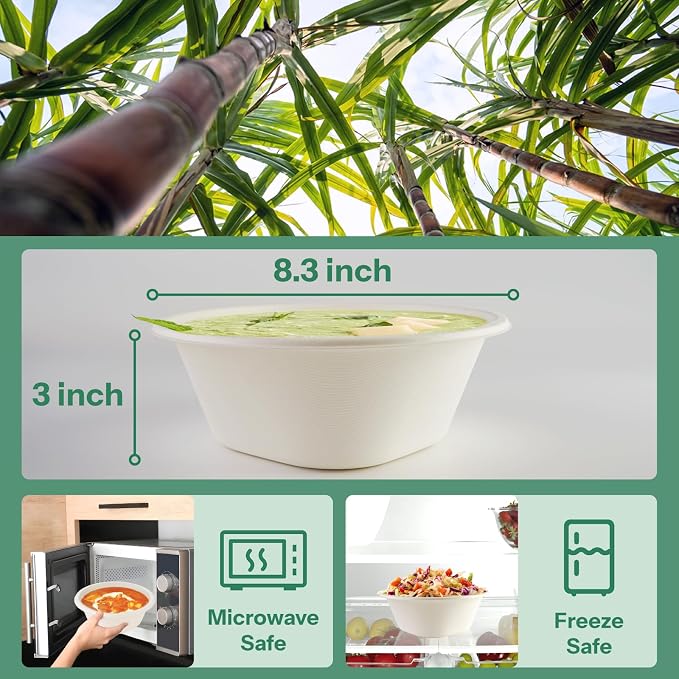 Large Disposable Bowls 48 Oz Heavy Duty Compostable Paper Bowls, Extra Large - Image 2