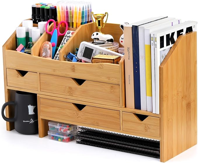 Lawei Bamboo Desk Organizer by ENJOYEVERYMOMENT