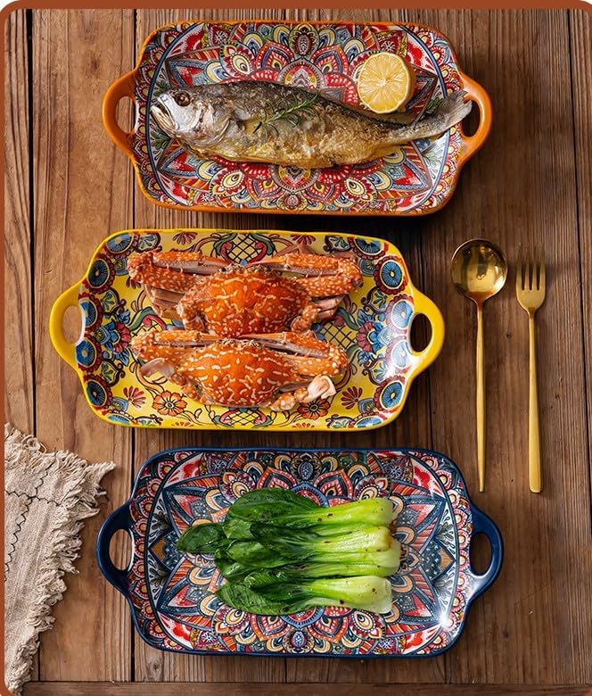 Serving Tray with Handles Rectangular Serving Platter Ceramic Extra Large - Image 6