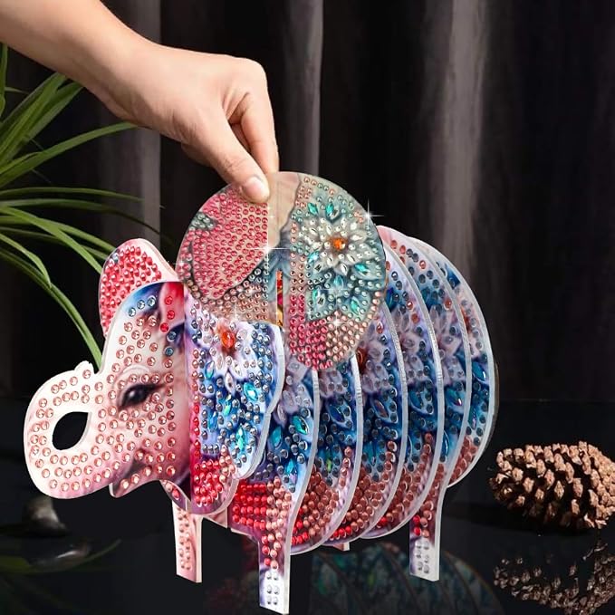DDGYP Elephant Diamond Art Coasters, Acrylic Diamond Painting Coasters Kit | - Image 4