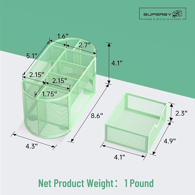 Mesh Desk Organizer with Drawer, 9-Compartment Pen Holder - Image 3