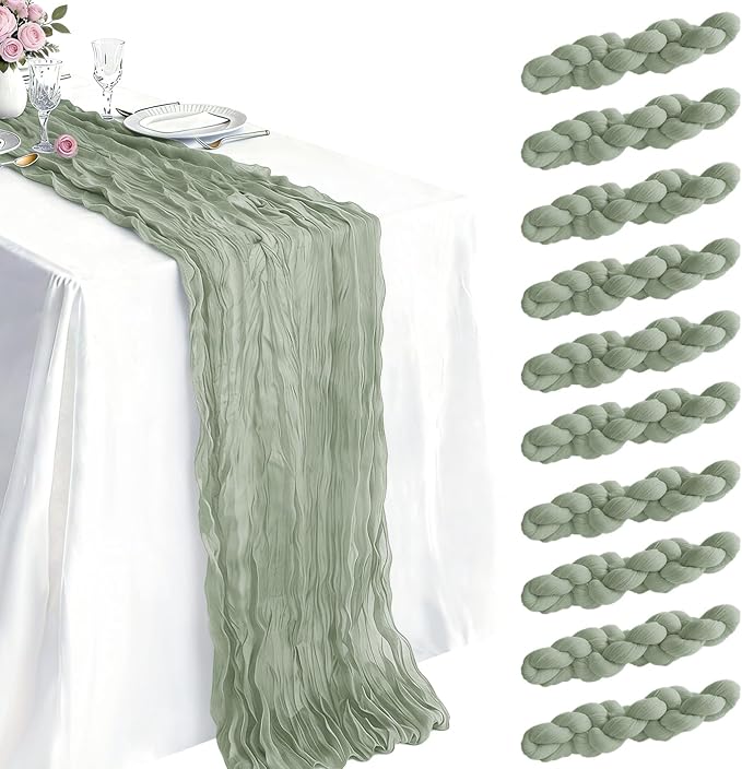 10 Pack Sage Green Cheesecloth Table Runner 21 x 120 Inch Boho Gauze Sheer by Unknown