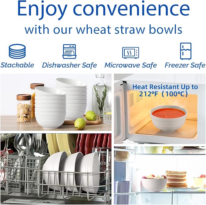 【NOT CERAMIC】Unbreakable Cereal Bowls, 25 OZ Wheat Straw Bowls Microwave and - Image 6