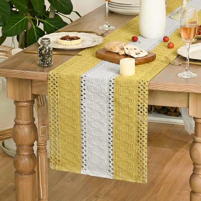 Artoid Mode Yellow Farmhouse Woven Table Runner 12x90 Inch | Holiday Rustic - Image 3