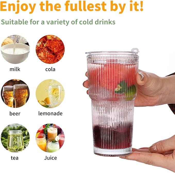 Glass Cups with Lids and Straws – 20oz Glass Tumbler with Straw and Lid - Image 8