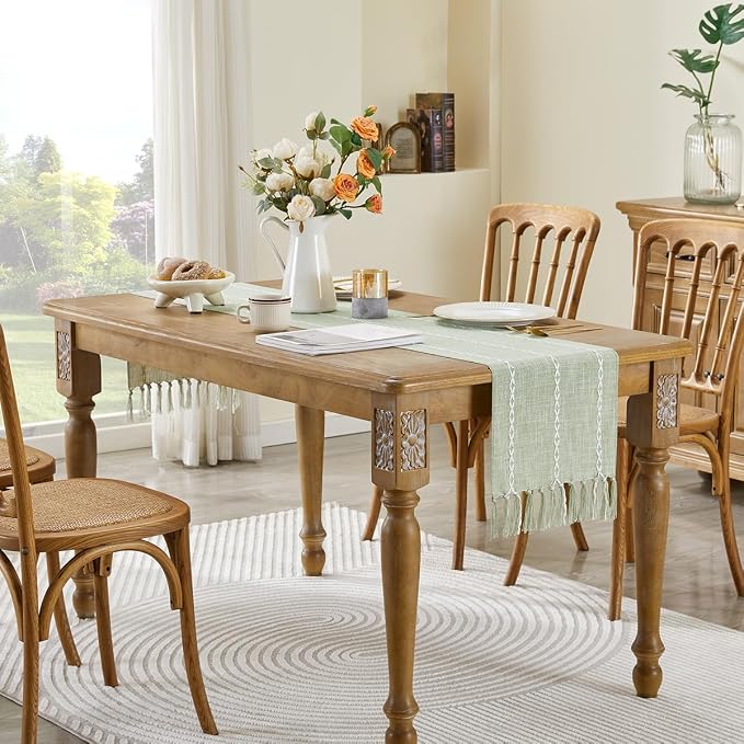 Wracra Rustic Linen Table Runner, Sage Green Table Runners 48 inches Long | - Image 5