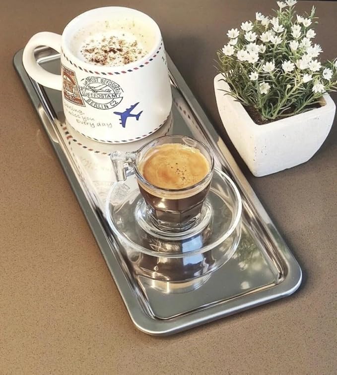 Elegant Stainless Steel Rectangular Serving Tray, Mirror Finish Coffee Tea - Image 6