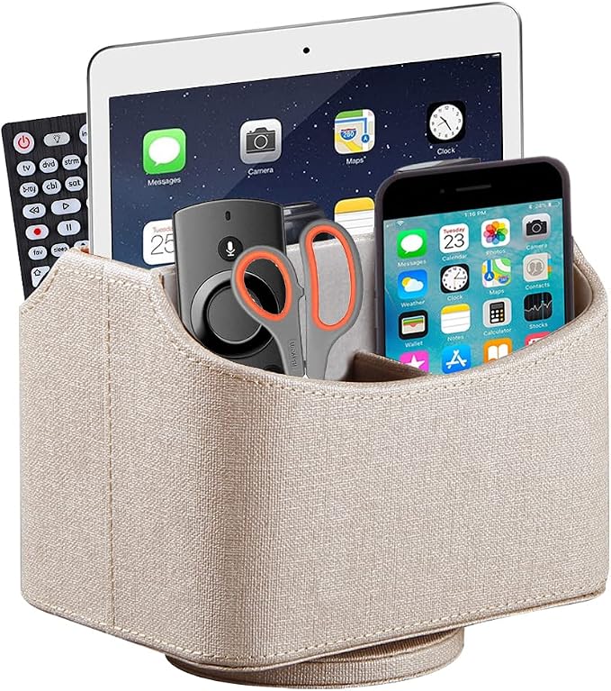 PU Leather Remote Control Holder, 360 Degree Spinning Desk TV Remote Caddy by Arniche