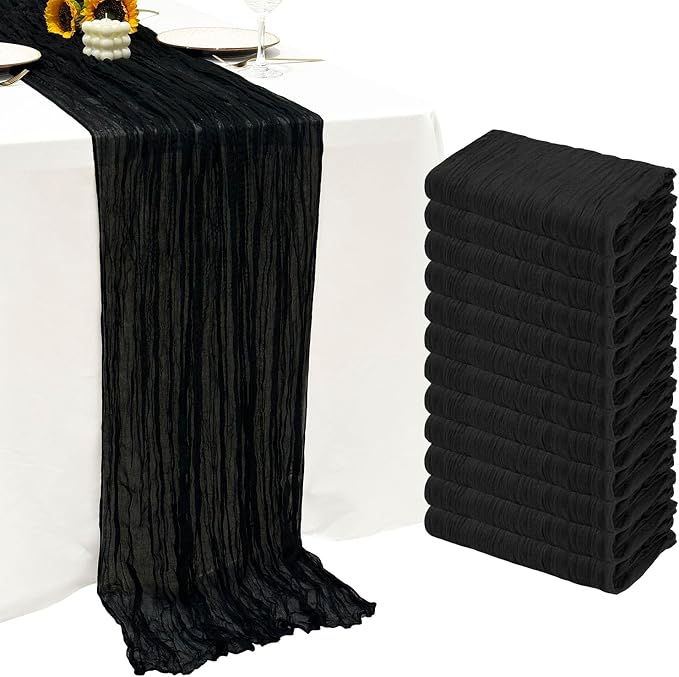 12Pack Black Cheesecloth Table Runner 20 x 120 inch Gauze Table Runners | Boho by Seveups