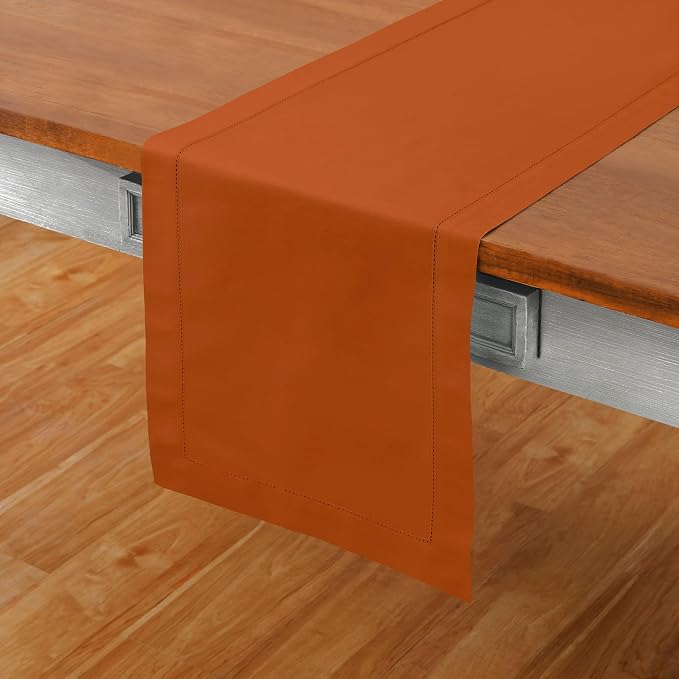 Solino Home Cotton Linen Dining Table Runner Cinnamon Hemstitch, 14 x 48 in | - Image 2