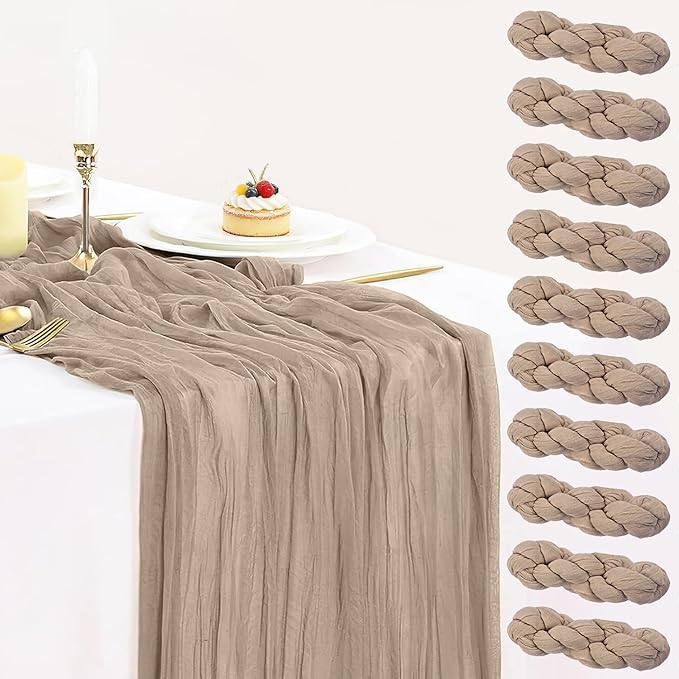 10 Packs Nude Cheesecloth Table Runner 35x120 inch, Boho 10ft Light Brown by BlueTopCoLtd