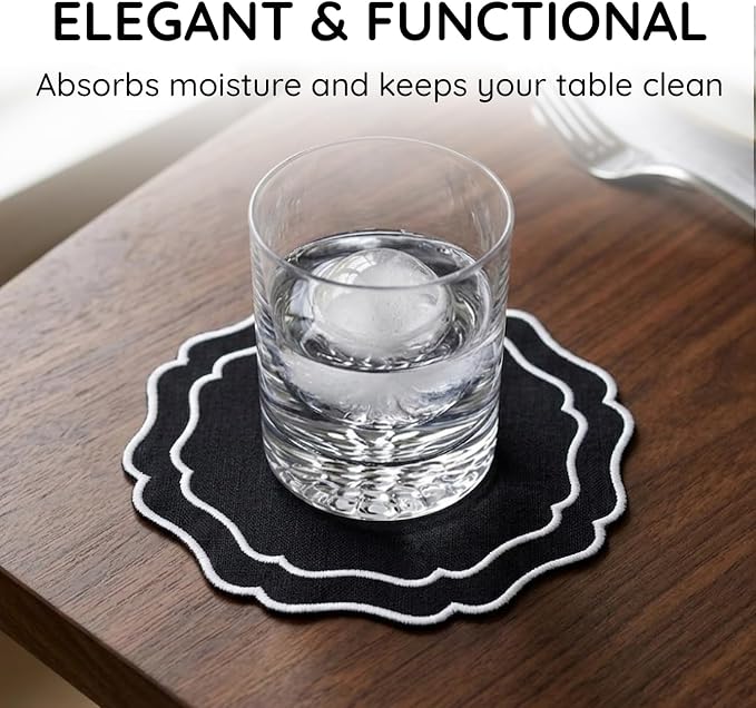 Drink Coasters Set of 6, 6x6 inch, Absorbent Linen Drink Mats - Image 5