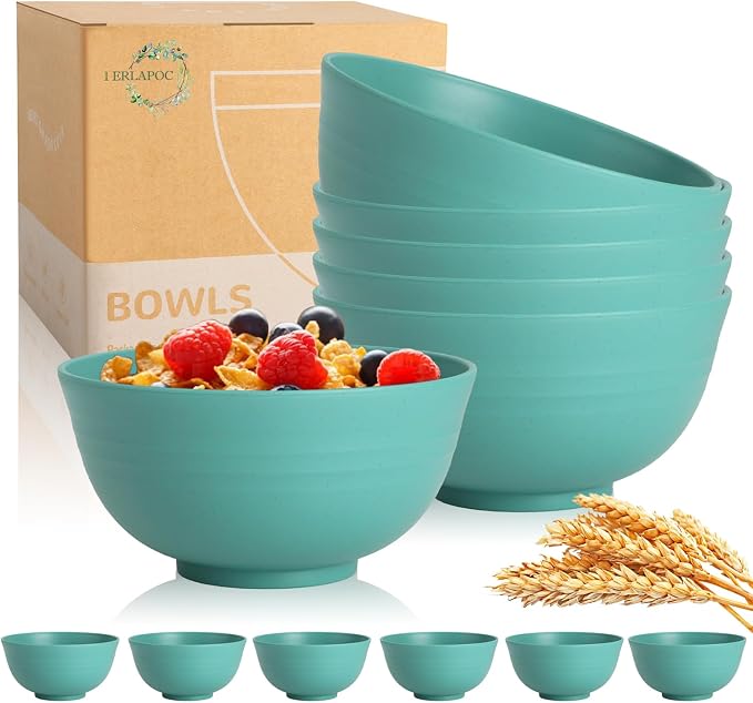 Wheat Straw Bowls Set of 6, 26 OZ Unbreakable Cereal Bowls by Perlapoc