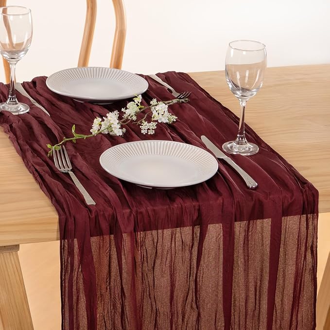 2 Pack Burgundy Cheesecloth Table Runner 10ft Sheer Gauze Events Decor | - Image 5