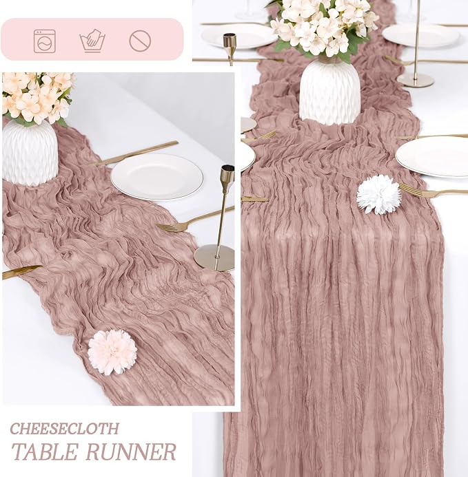 6 Pack Dusty Pink Cheesecloth Table Runner 17x108 Inch Semi Sheer Boho Gauze - Image 6