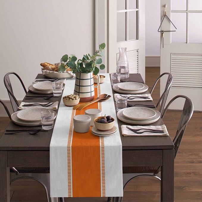 Orange Table Runners 90 inches Long, Non Slip Stripes Table Runner Bualap - Image 4