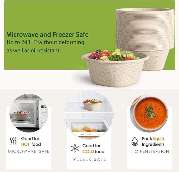 32 Oz Deep Disposable Bowl, Paper Bowls Disposable Heavy Duty Compostable Bowls - Image 3