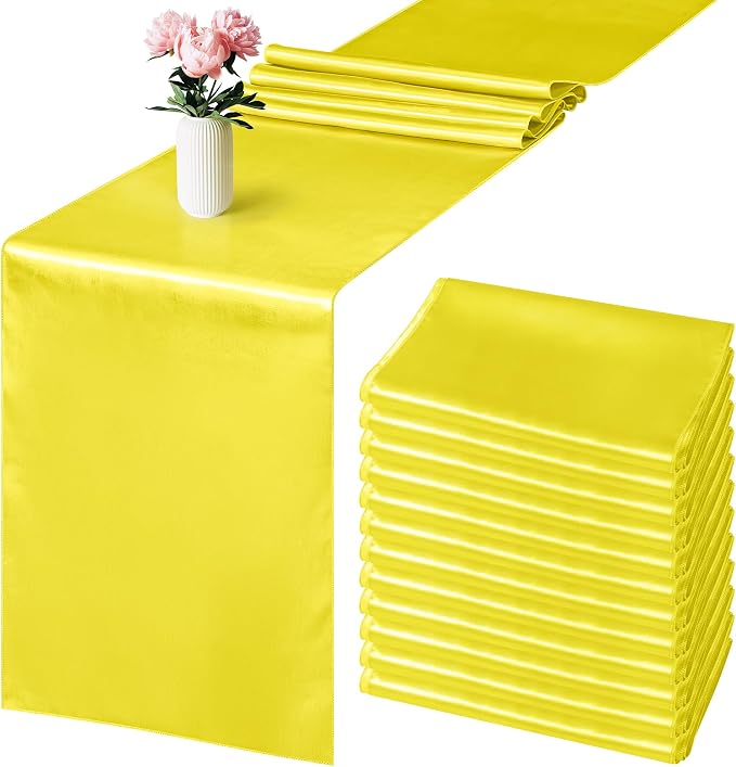 Aneco 12 Pack Satin Table Runner 12 x 108 Inch Yellow Long Wedding Satin Silk by Aneco