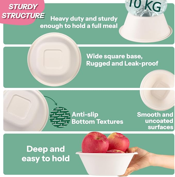 Large Disposable Bowls 48 Oz Heavy Duty Compostable Paper Bowls, Extra Large - Image 3