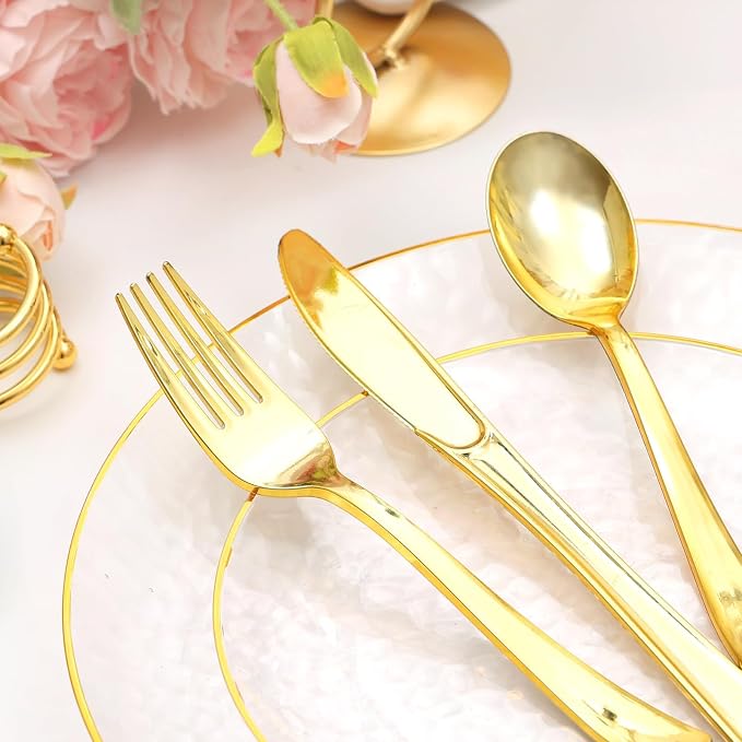 150 Pcs Clear Plastic Dinnerware Set, Disposable Plates - Image 3