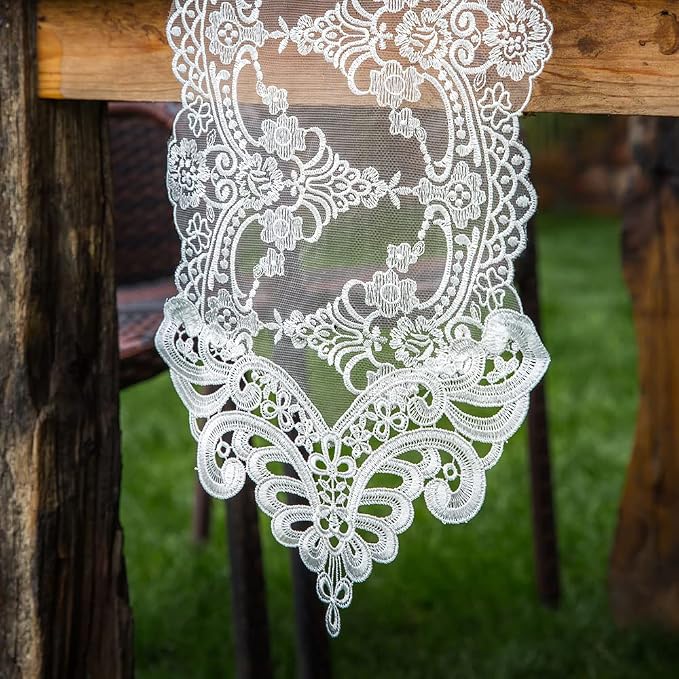ARTABLE White Lace Table Runner Macrame Vintage Dresser Scarf 10 x 59 Inch | - Image 3