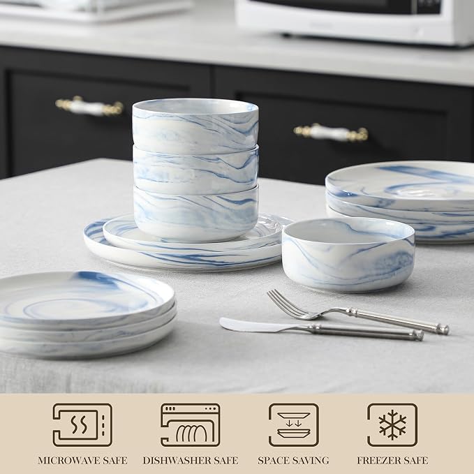 MALACASA 12 Pcs Porcelain Plates and Bowls Sets, Dinnerware Set - Image 4