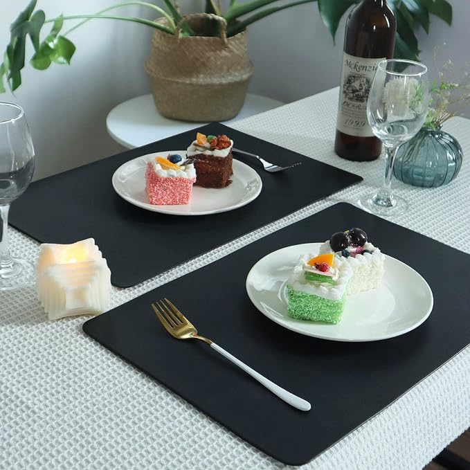Vinjiasin Placemats Set of 8 Black Leather Place Mats - Image 3