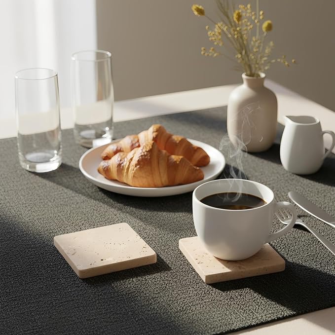 Travertine Coasters Set of 6 Square 3.5 Inch | Marble Coaster - Image 5