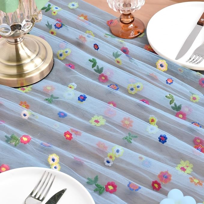 Flower Table Runner Floral Daisy Summer Birthday Party Garden Wedding Decor | - Image 4
