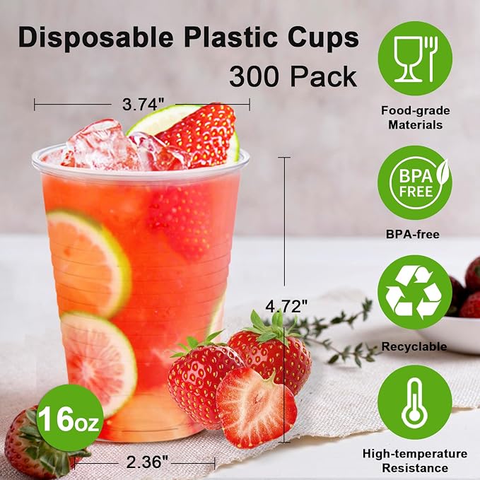 Lamosi 300 Count 16 oz Clear Plastic Cups, Disposable Cold Drinking Cups | - Image 2
