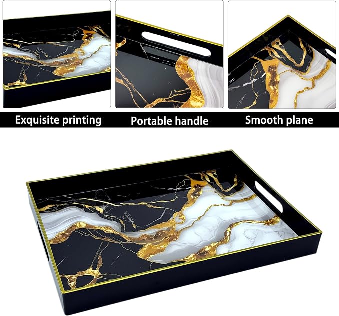 Serving Tray with Handles, 15.7 * 11.8 inches, Plastic Ottoman Tray with - Image 2