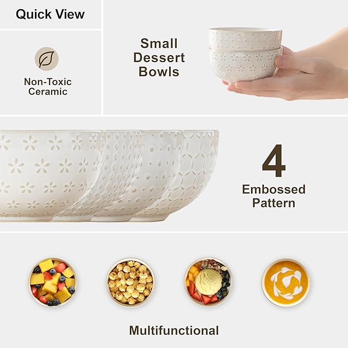 MALACASA Small Bowls, 14 Ounce Ice Cream Bowl, Stoneware Dessert Bowls Set of 4 - Image 5