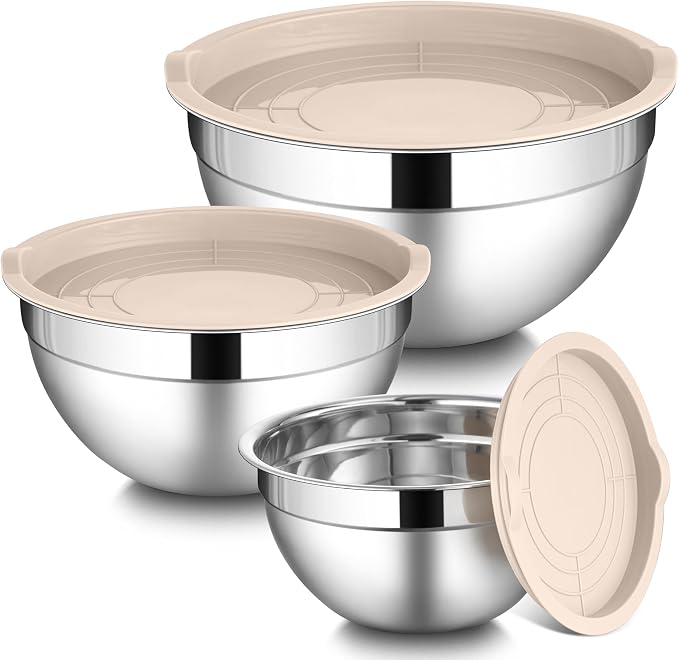 LIANYU Mixing Bowls with Lids Set, 3 Packs Stainless Steel Metal Bowls | Ideal by LIANYU