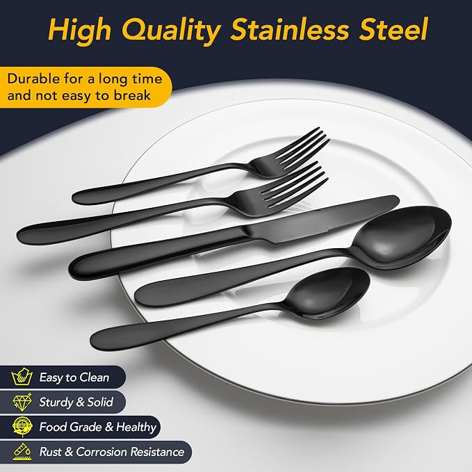 40 Piece Black Silverware Set Service - Image 3