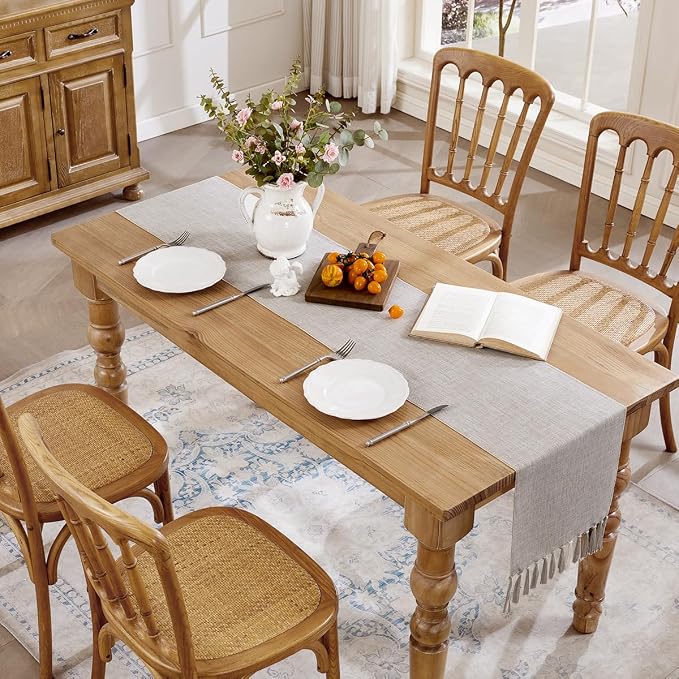 Cotton Linen Table Runner, 13x108 Inch Coffee - Image 6