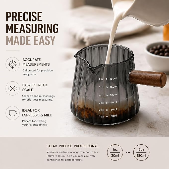 2 Pack Espresso Measuring Cup 6oz, Febwind Ribbed Borosilicate Glass Espresso - Image 5